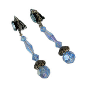 Vintage 1950s Crystal Earrings 50s Blue Sparkly Earrings by Lewis Segal
